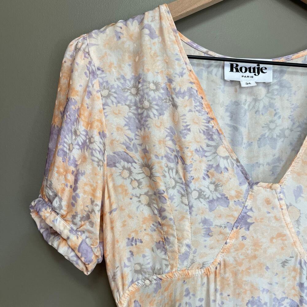 Rouje Linette Dress in Peach FR34 (XS) Pastel Pink Cream Blue Satin Maxi French - Picture 12 of 16